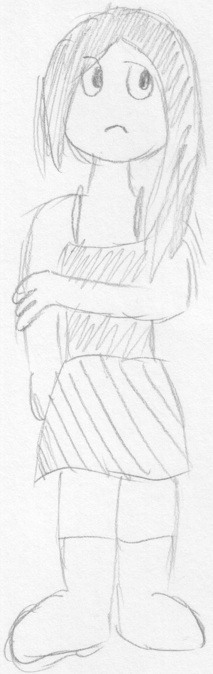 Dibujo de una chica preocupada.