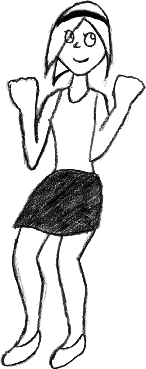 Dibujo de un personaje que está contento porque ahora tiene nombre.