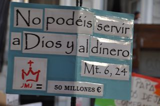 Cartel sobre el catolicismo vuelto contra sus preceptos.