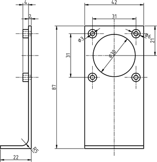 Dimensiones de la placa de sujeción del motor del eje X