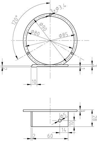 Dimensiones del cuerpo principal de la luneta.