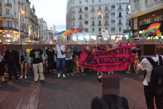 Llegada de la manifestación a la Gran Vía.