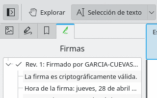 Panel de firmas en un lector de documentos.